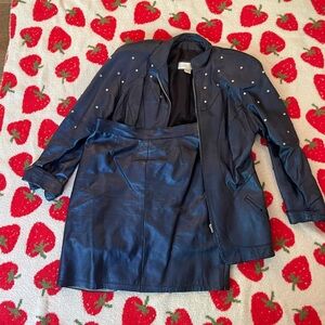Julian R blue leather skirt and jacket set in size medium